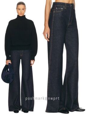 NWT 💯 KHAITE Dane Benson Dark Blue High Rise Wide Leg Jeans 24